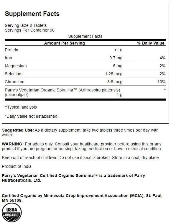 Swanson Certified Organic Spirulina 500 mg Vegan Tablet, 180 Tablets