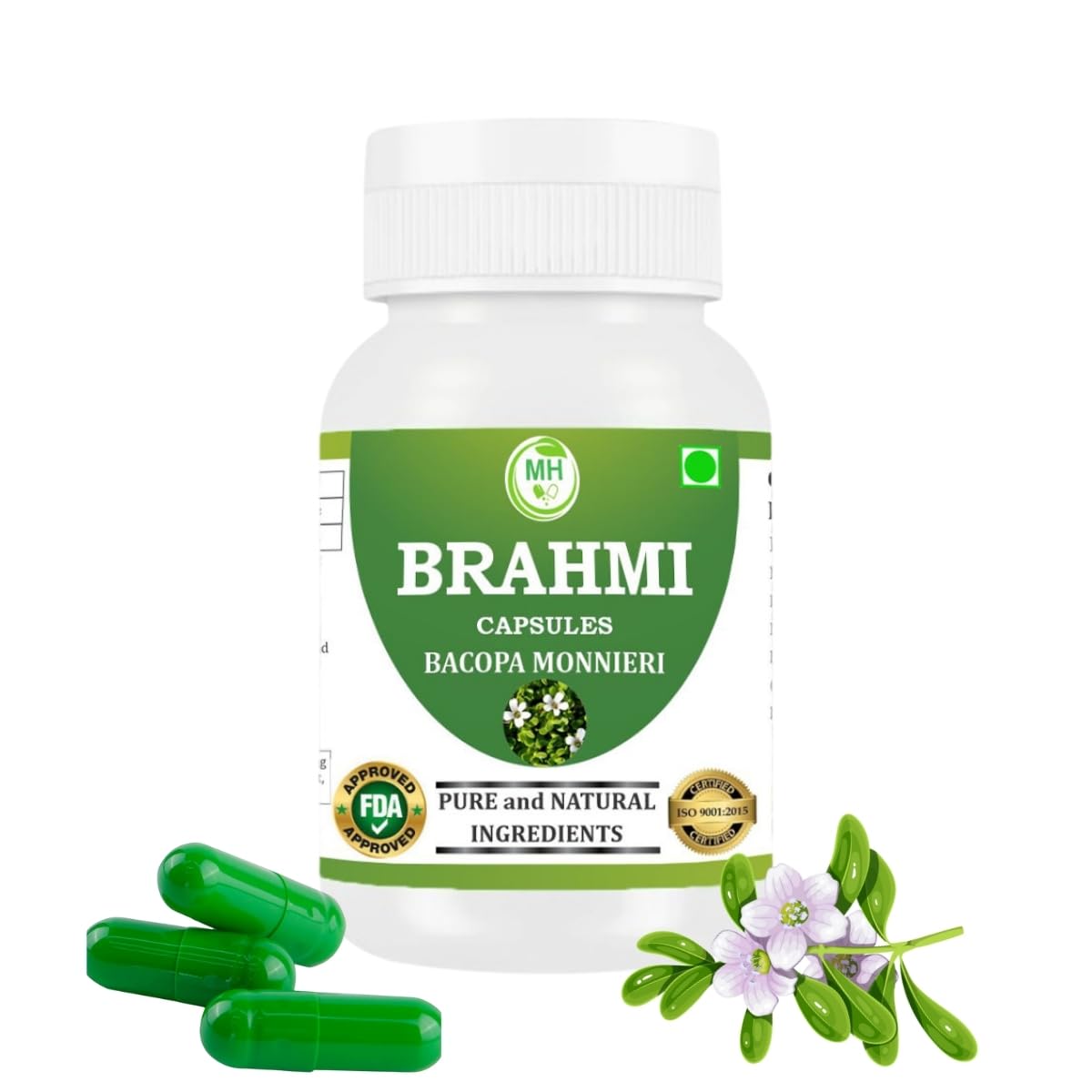 Morsan Healthcare Brahmi (Bacopa Monnieri) Vegetarian Capsules, 500mg Each, Non-GMO, Vegan, Gluten-Free, 120 Capsules