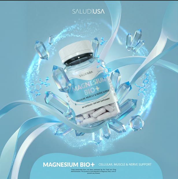SALUD USA Magnesium BIO+ with Taurine & Vitamin B6 Magnesium Supplement for Muscle Support, Nerve Health, Cellular Energy Production, Metabolism Support & Heart Health, 60 Capsules