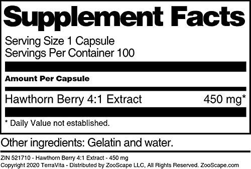 Terravita Hawthorn Berry 4:1 Extract 450 mg, 100 Capsules