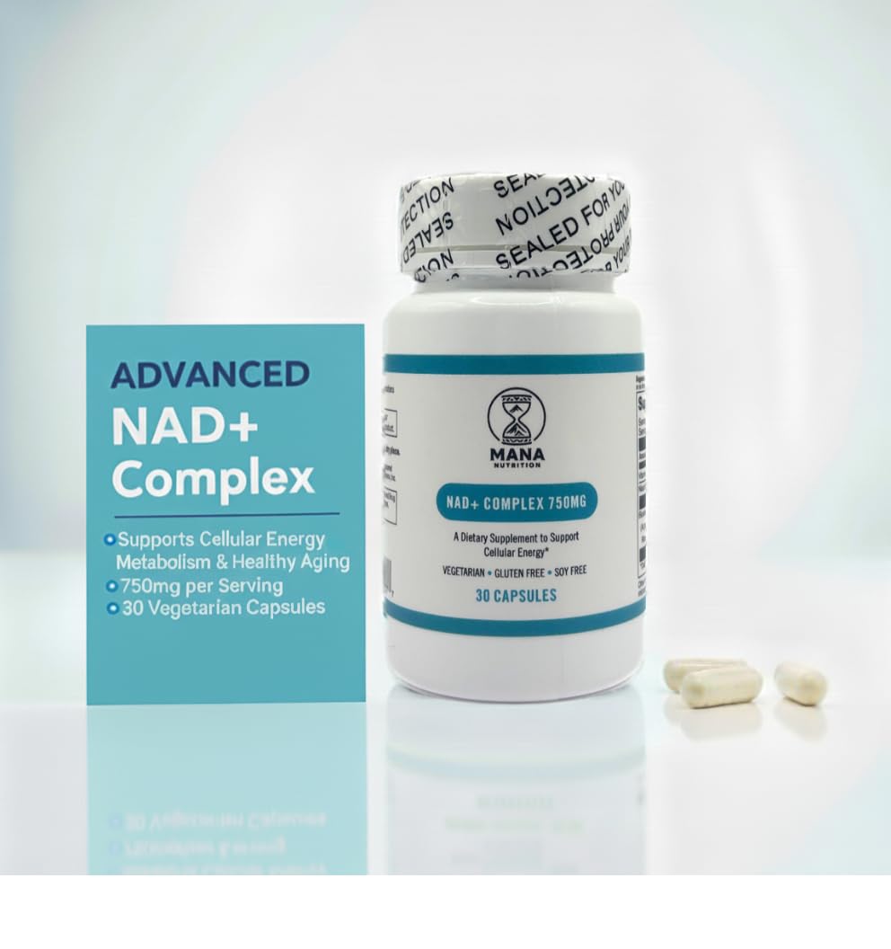 Mana Nutrition NAD+ Complex 750MG with Niacin & Vitamin C, 30 Capsules