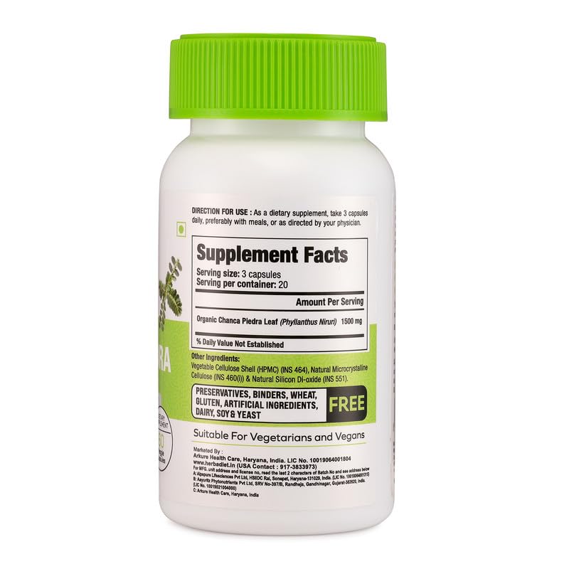 Herbadiet Organic Stone Breaker Chanca Piedra 400mg Capsules, 60 Capsules