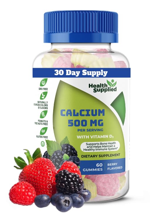 Health Supplied Calcium 500mg with Vitamin D3 1000 IU Gummies, 60 Count