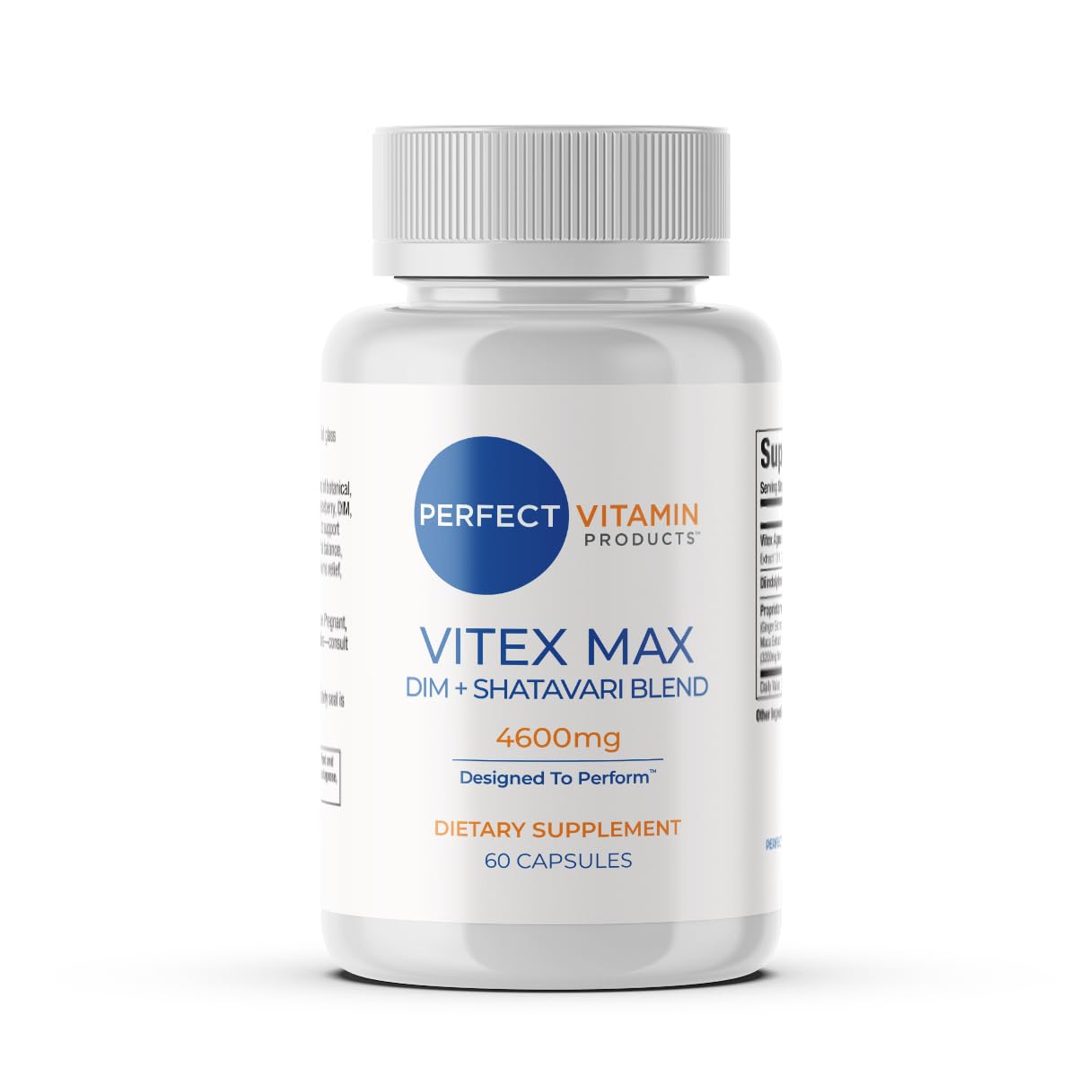Perfect Vitamin Products Vitex Max DIM + Shatavari – Hormone Balance & Menopause Support for Women – Vegan Blend with Adaptogens for Mood, Cycle & Stress Relief, 4600mg, 60 Capsules