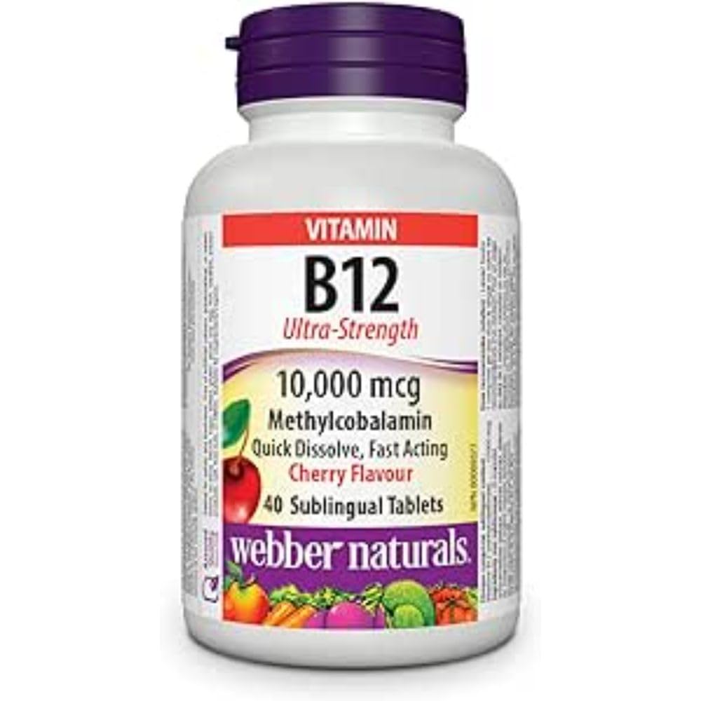 Webber Naturals B12 Ultra-Strength 10,000 mcg Sublingual Tablets, 40 Tablets