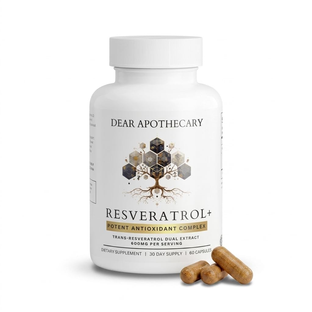 Dear Apothecary Resveratrol+ 600mg Trans-Resveratrol from Japanese Knotweed Root Dual Extract Anti-Aging & Heart Support, Vegan, Non-GMO, Gluten Free, 60 Capsules