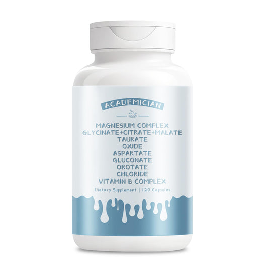 Academician Magnesium Citrate Capsules with Magnesium Glycinate, Malate, Taurate and Vitamin B Complex, 120 Capsules