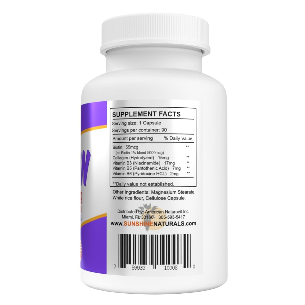 Sunshine Naturals Biotin Dietary Supplement Capsule, 5000 mcg, 450 Capsules