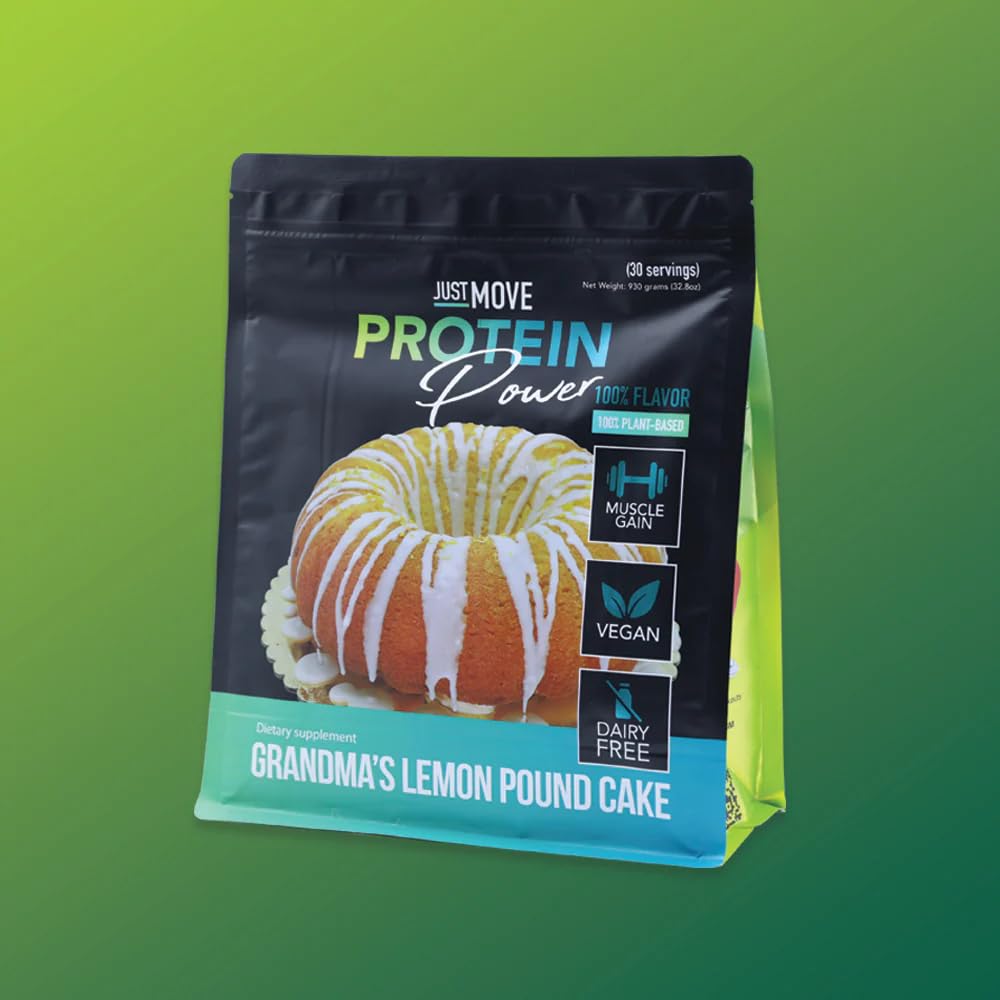 Just Move Protein Powder - Grandma's Lemon Pound Cake - Vegan (Plant Based), 32.9 Ounce