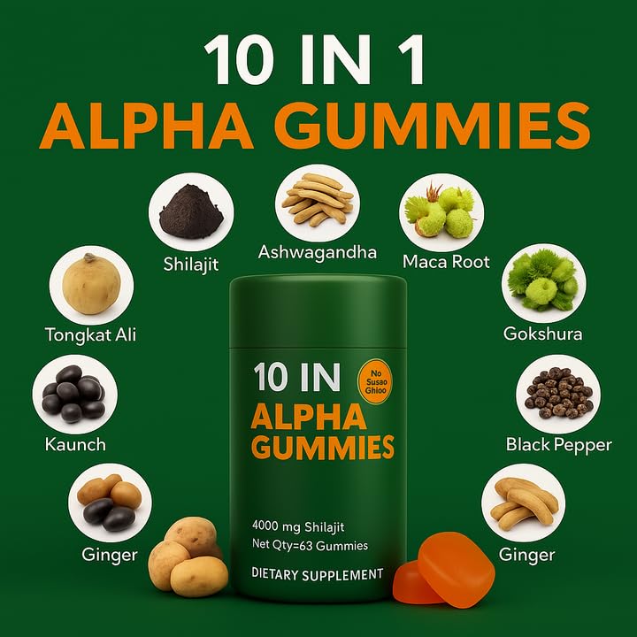 WSJAWH Alpha Shilajit Gummies 10 in 1 for Men Gummy, 60 Count