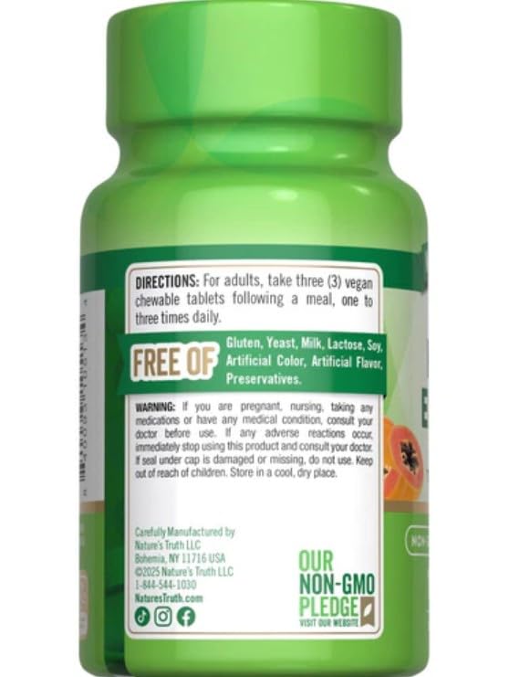 Nature's Truth Chewable Papaya Enzyme Tablets, 480 Tablets