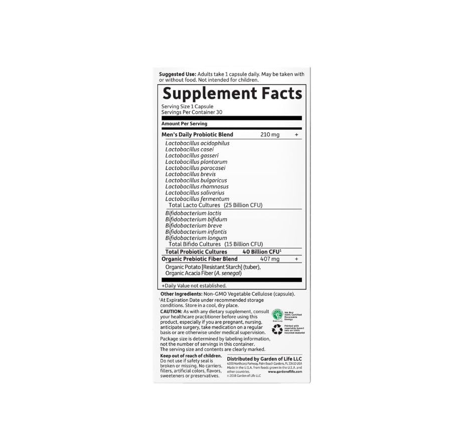 Garden of Life Dr. Formulated Probiotics Men's Daily Care Capsules 30