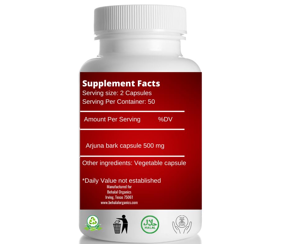 Behalal Organics Arjuna Bark Quick Release Capsules, 100 Count