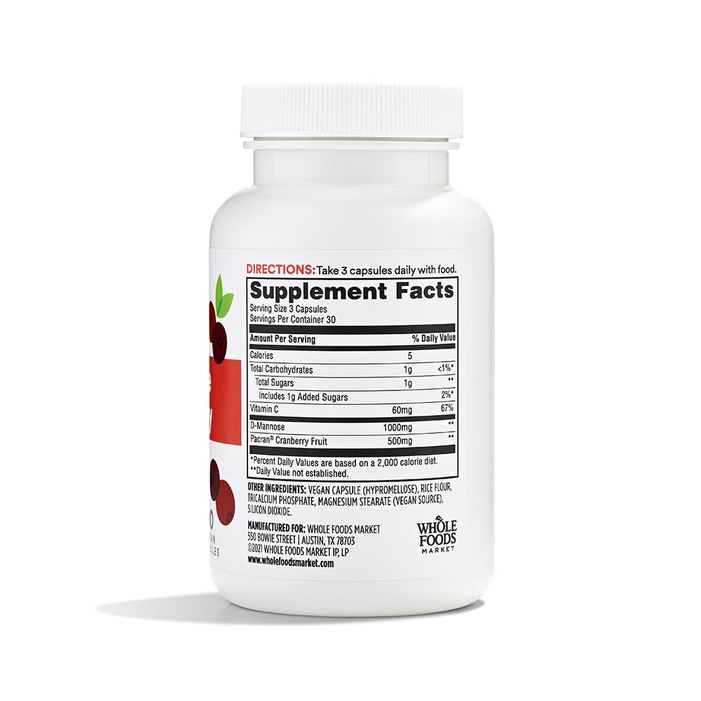 365 by Whole Foods Market D-Mannose With Cranberry Capsules, 90 Capsules
