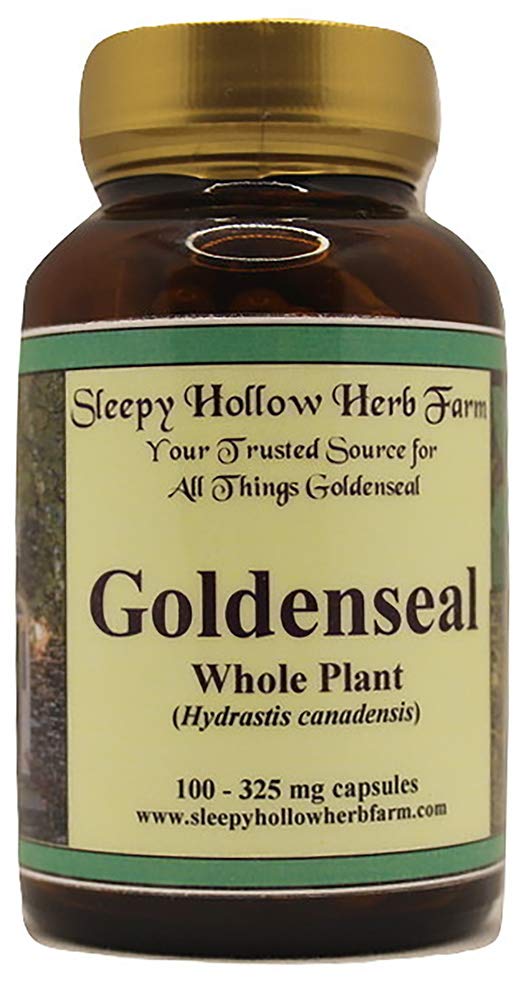 Sleepy Hollow Herb Farm Goldenseal Whole Plant Capsules 100-325mg, 100 Capsules