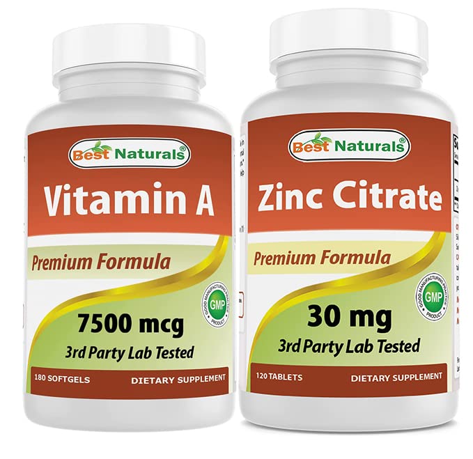 Best Naturals Vitamin A 25000 IU & Zinc Citrate 30 mg Softgels, 180 Softgels