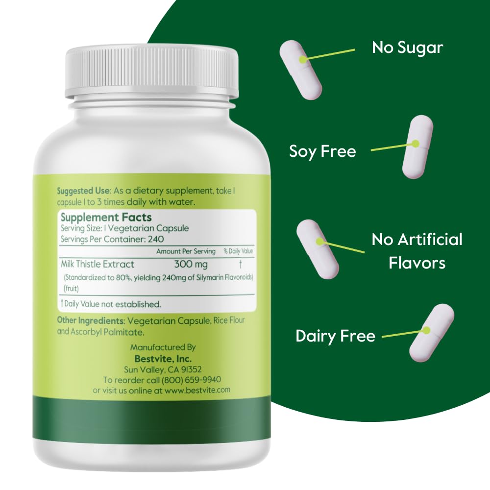 BESTVITE Milk Thistle 300mg Capsules, 240 Count