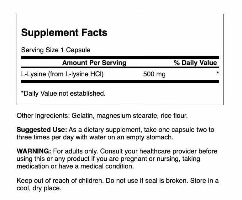 Swanson Free Form L-Lysine Capsules 200 Capsules