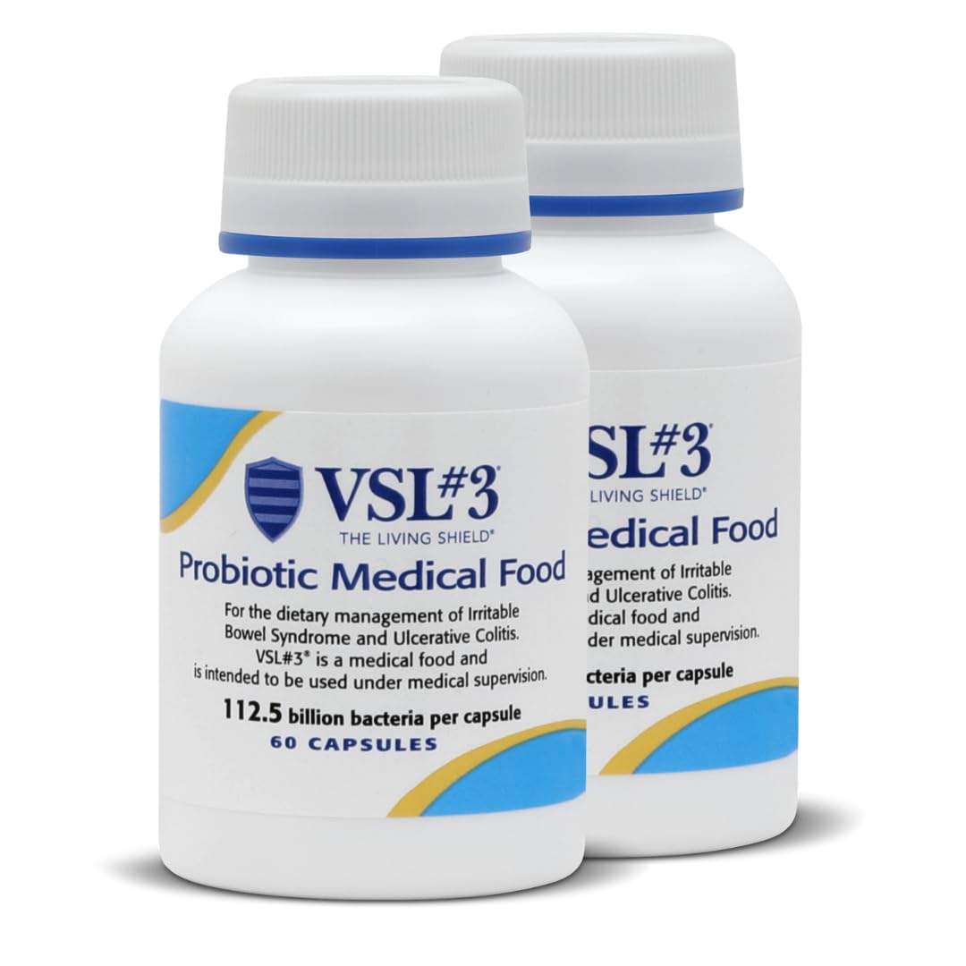 VSL #3 Probiotics for Digestive Health, IBS & UC Symptoms - 112.5B CFUs, High-Potency, Multi-Strain, Live, Refrigerated Probiotic, Medical Food for Gut Health Support in Men & Women, 120 Capsules
