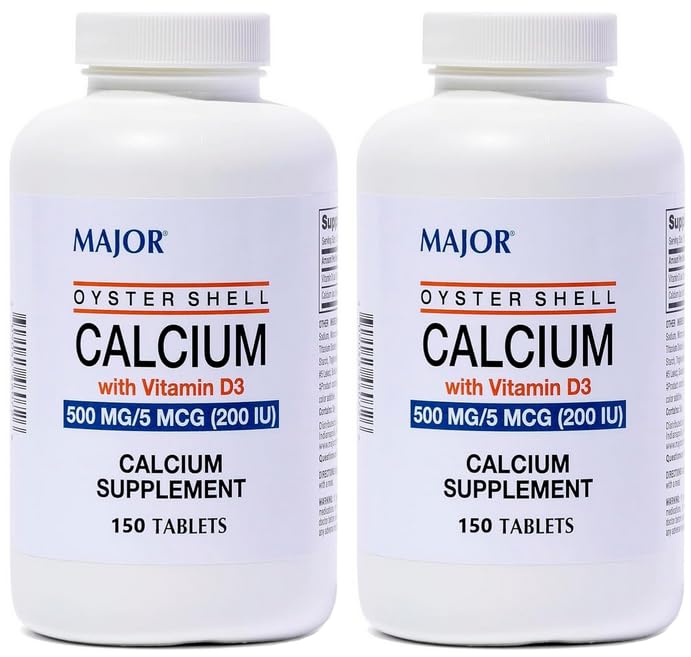 AmeriCan Goods Major Oyster Shell 500mg Calcium Tablets Vitamin D3 Bone & Muscle Support, 300 Tablets