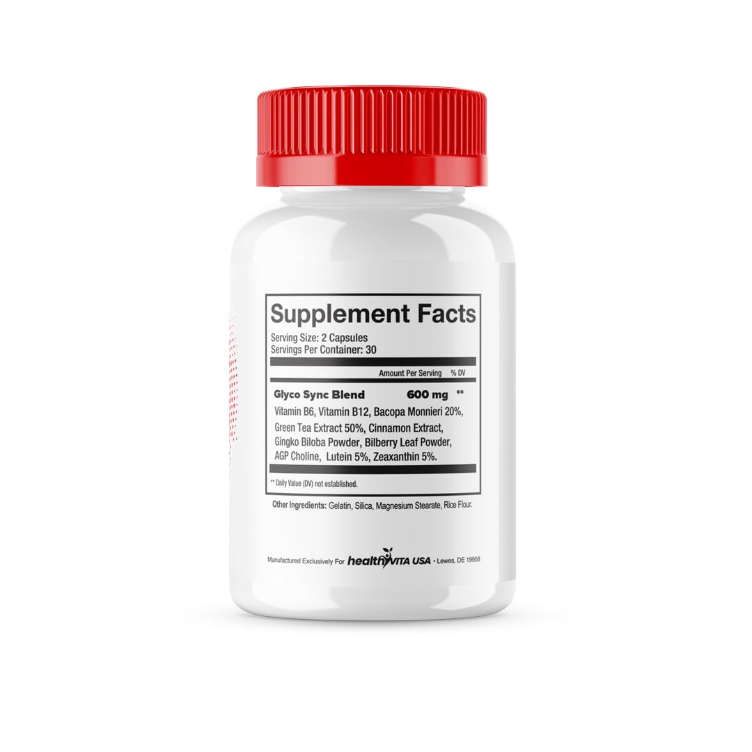 HealthyVita USA Glyco Sync Blood Support Supplement Capsules, 300 Capsules
