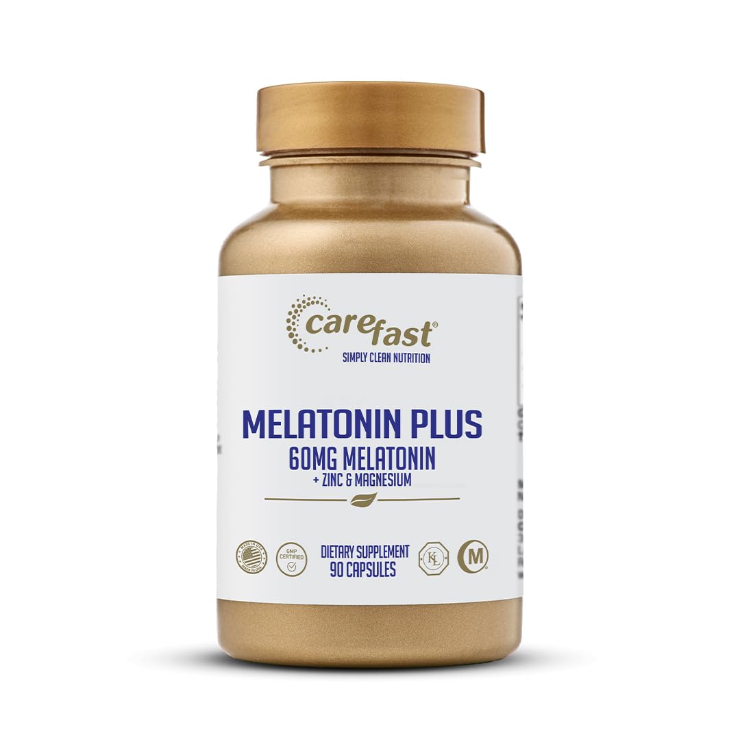 CAREFAST Melatonin Plus Extra Strength High Dose Sleep Supplement 60mg Capsules, 90 Count