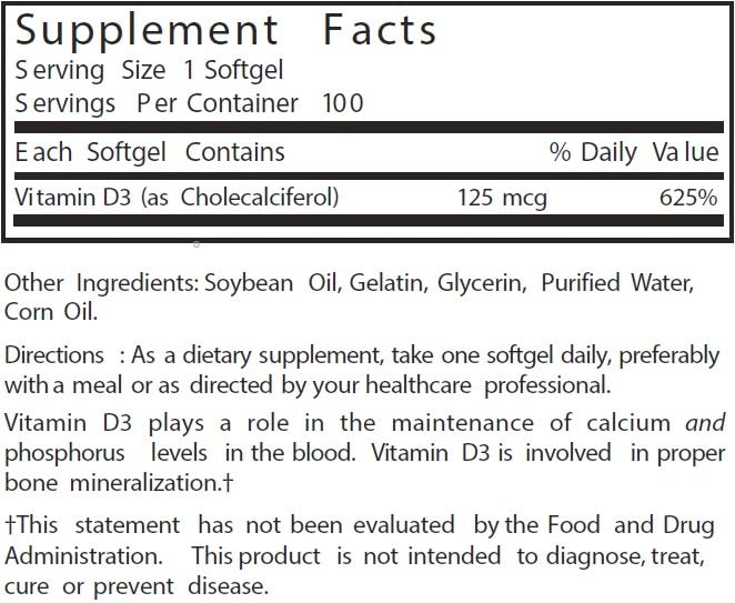 Nature's Blend Vitamin D3 125 MCG (5000 IU) Softgels 100