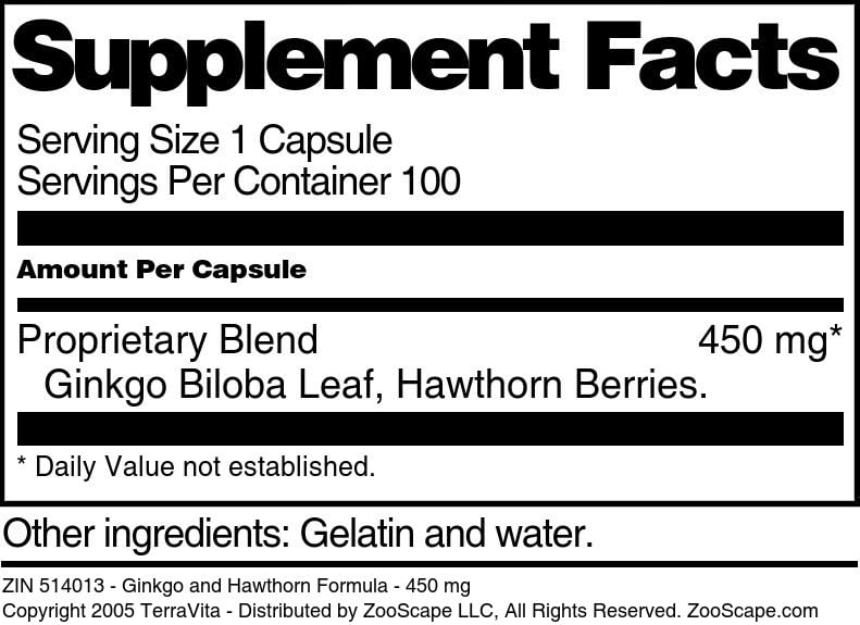 Terravita Ginkgo and Hawthorn Formula 450 mg Capsule, 100 Count