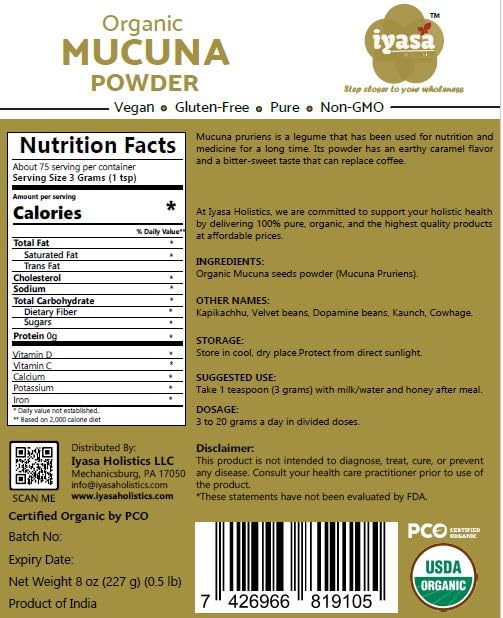 Iyasa Holistics Mucuna Pruriens Powder 8 oz