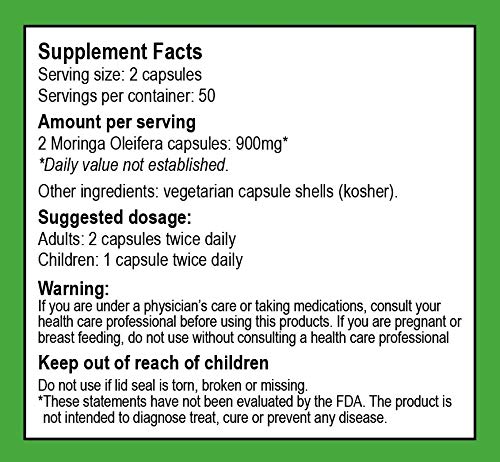 Moringa California California Grown Moringa Capsules 100 Capsules