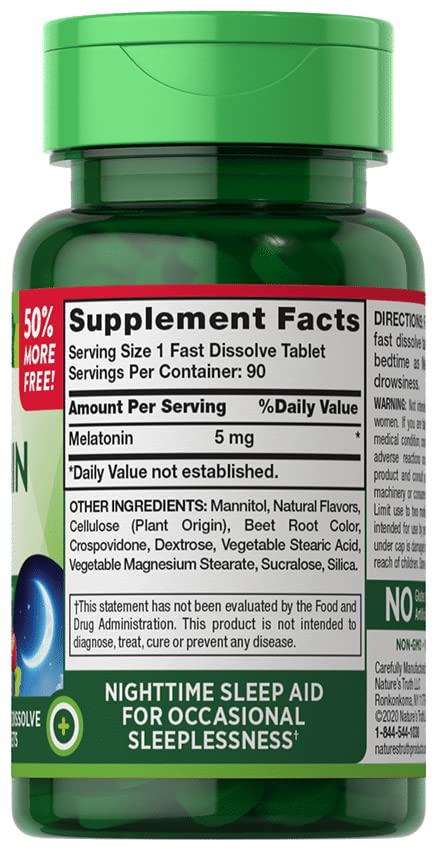 Nature's Truth Melatonin 5 mg Fast Dissolve Tablets, Natural Berry Flavor, 180 Tablets
