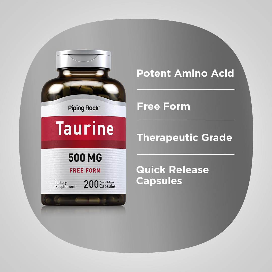 Piping Rock Taurine Supplement 500mg Capsule, 200 Capsules