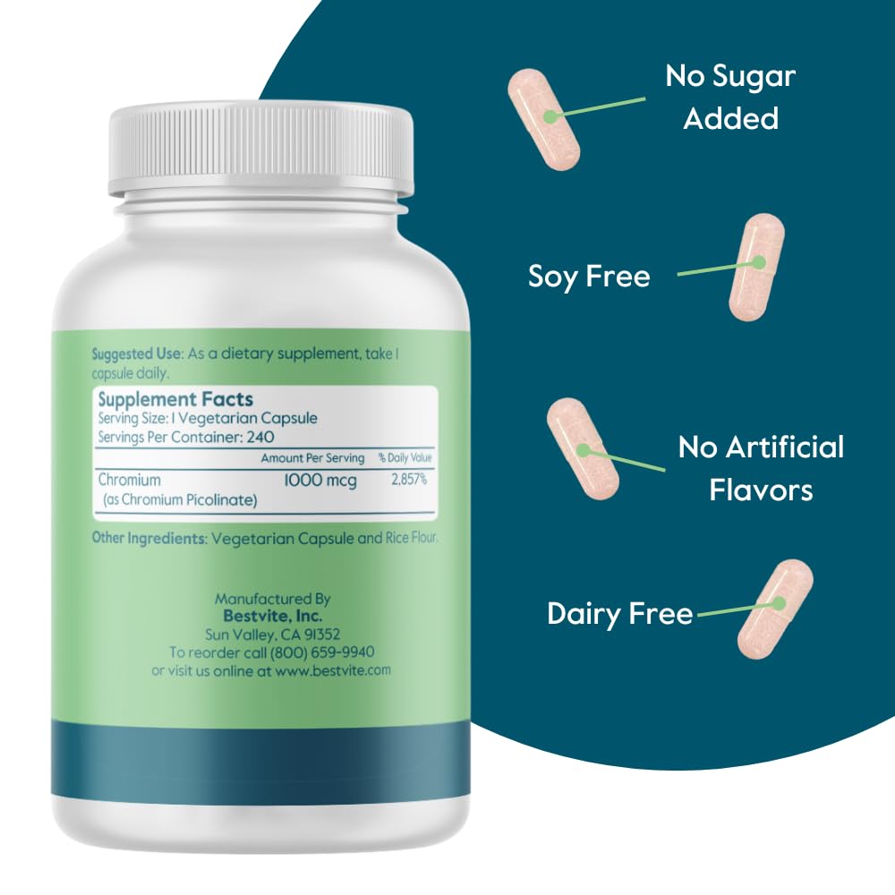 BESTVITE Chromium Picolinate 1000mcg Capsules, 240 Count