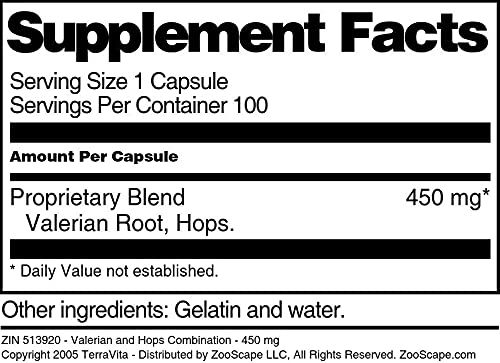 Terravita Valerian and Hops Combination 450 mg Capsule, 300 Count