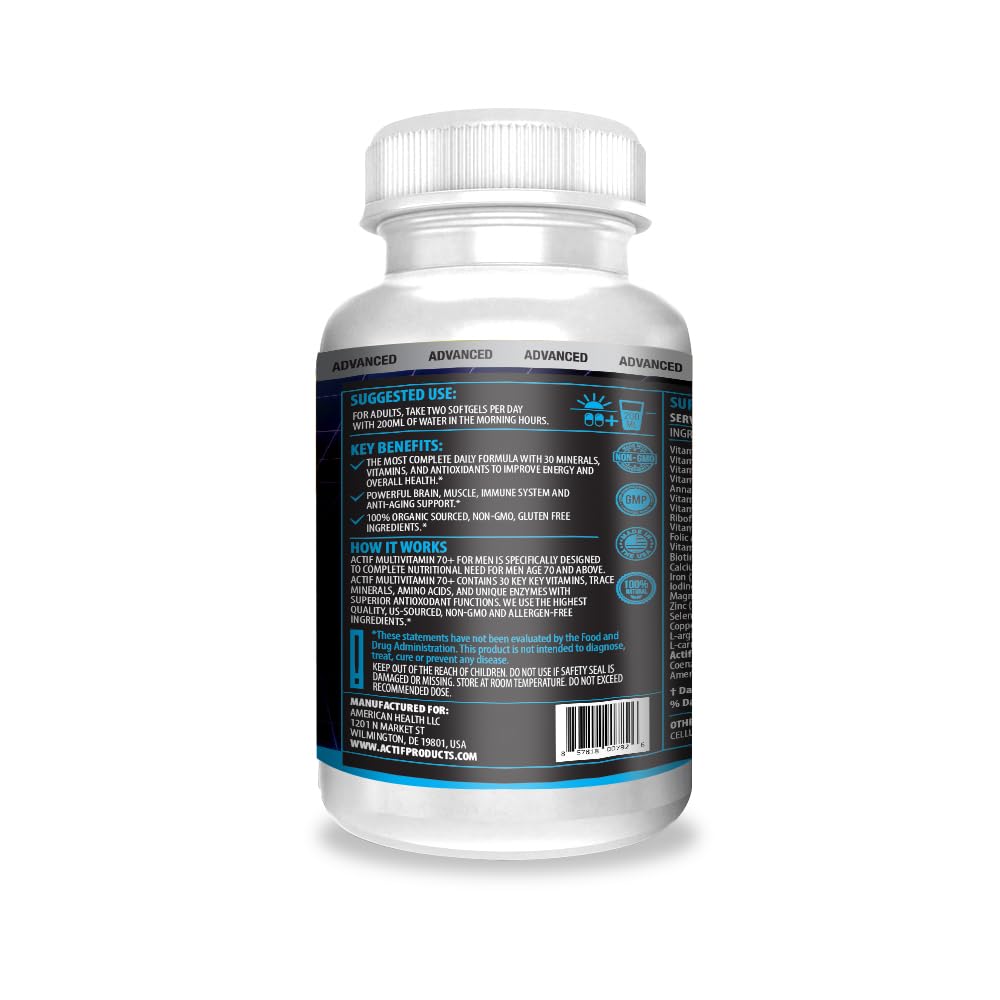 ACTIF Multivitamin for Men Age 70+ with 30 Advanced Factors Softgels 90 Count
