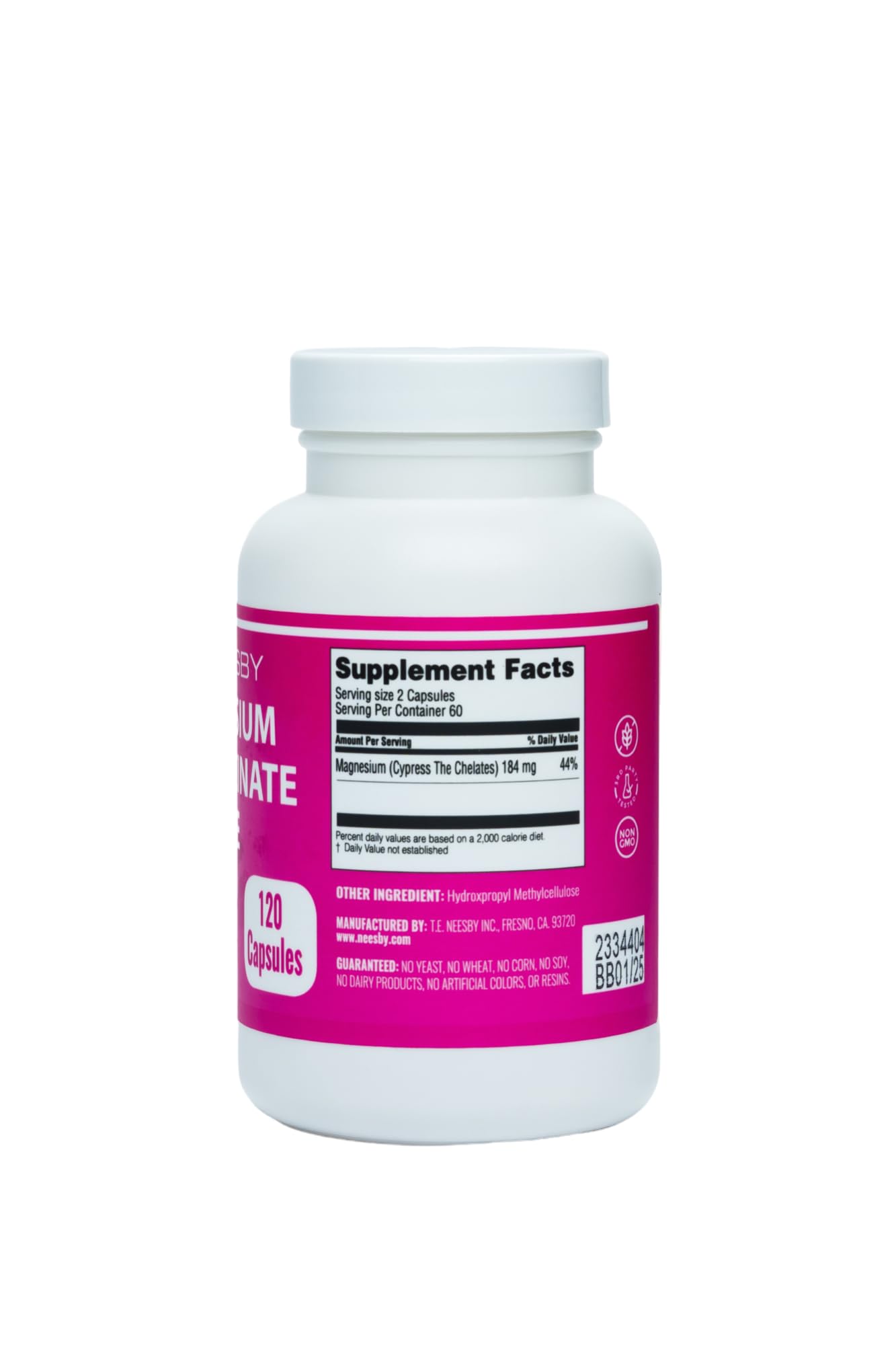 T.E.Neesby Magnesium Bisglycinate Chelate Supplement Capsule, 120 Count