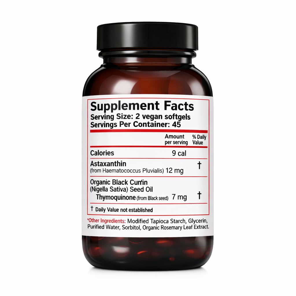 Zatik Astaxanthin 12mg with Organic Black Seed Softgels 90 Count