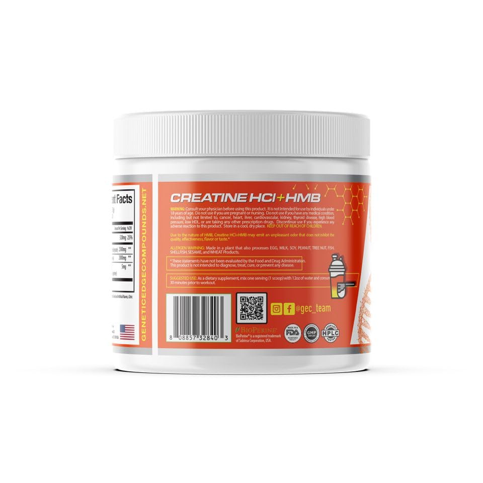 Genetic Edge Compounds Creatine HCl + HMB for Athletes Performance & Recovery Formula Powder 6.94 oz