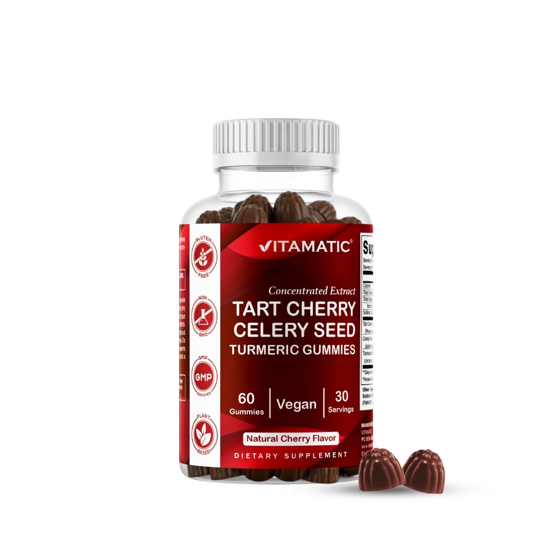 Vitamatic Tart Cherry with Celery Seed & Turmeric Gummies, Gummy, 60 Count