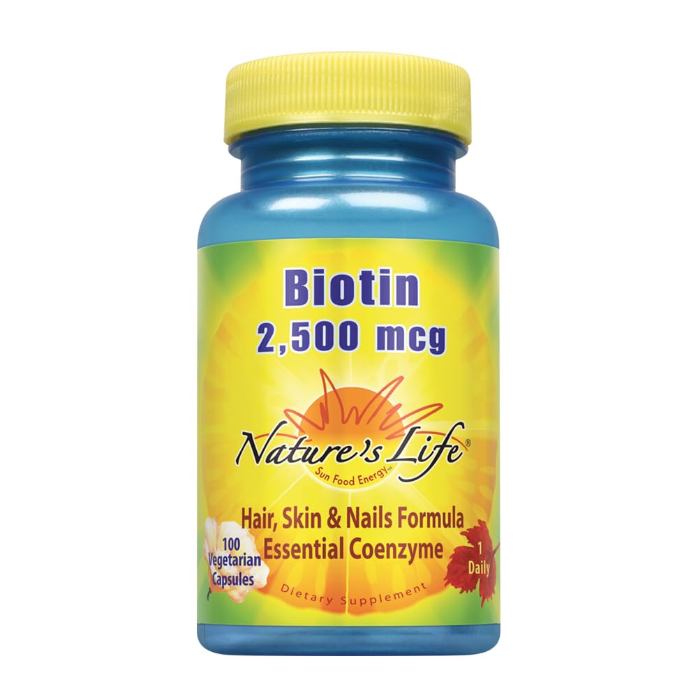 Nature's Life Biotin 2500mcg Healthy Hair, Skin, Nail & Metabolism Support, Non-GMO, Capsules 100 Count