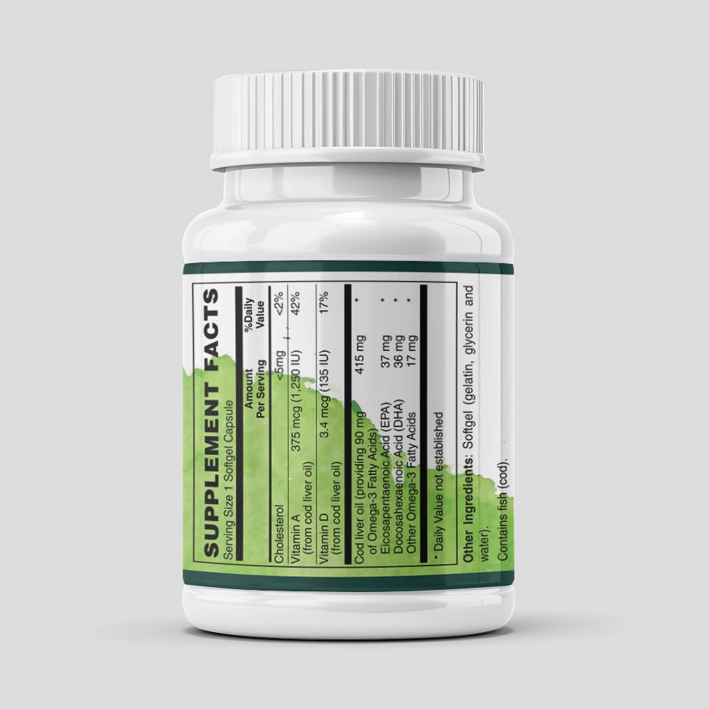 Herbal Connections Cod Liver Oil Softgels with Vitamins A, D3, K2 & Beta-Carotene, 100 Count