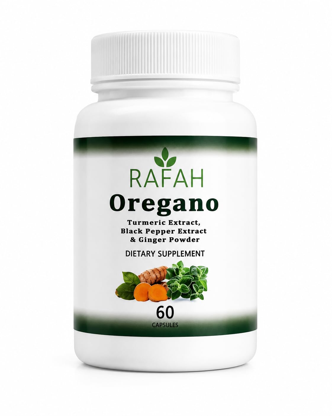 RAFAH STORE Rafah Oregano Dietary Supplement with Turmeric Extract, Black Pepper Extract and Ginger Powder, 60 Capsules