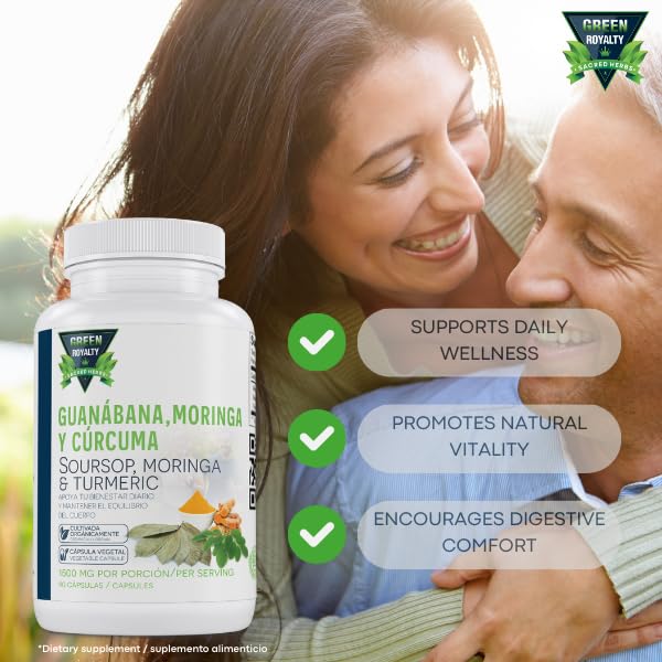 GREEN ROYALTY Moringa, Guanabana & Curcuma 1500 mg per Serving Capsule 90 Count