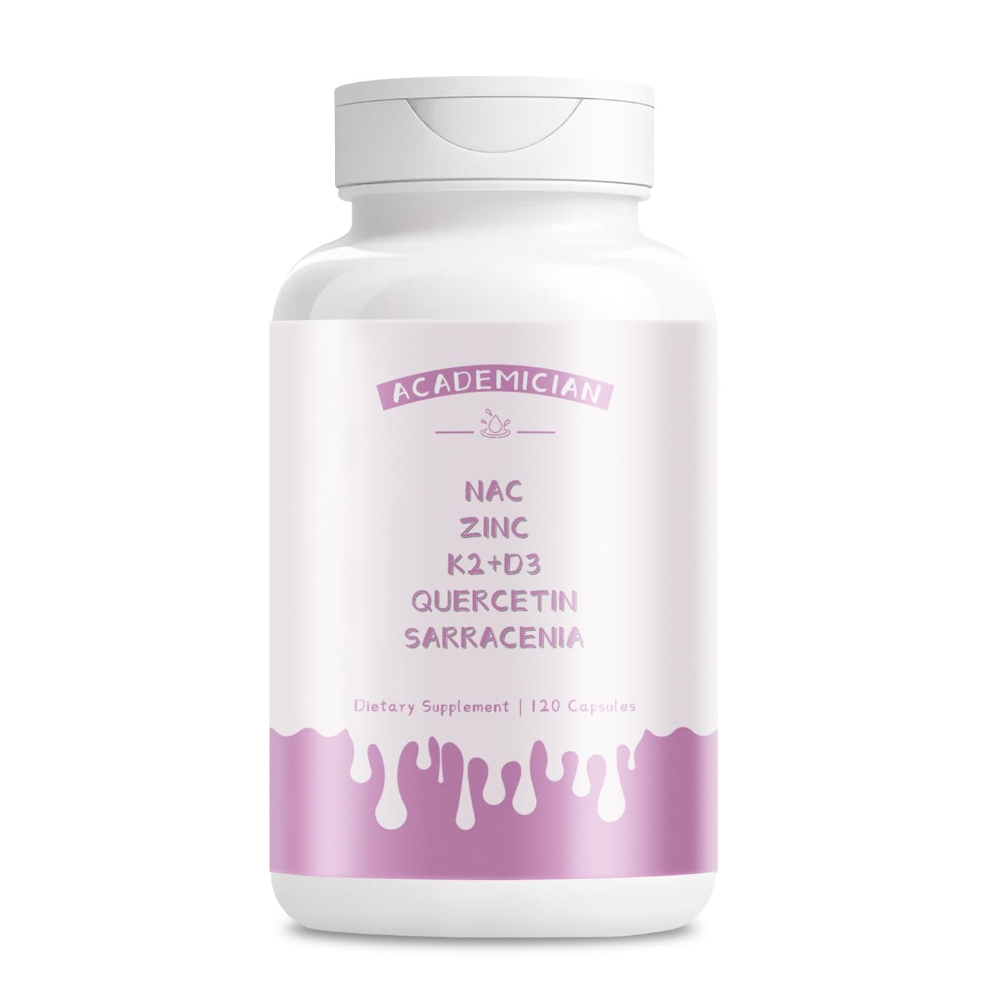 ACADEMICIAN Quercetin 500mg Capsules with Zinc, Vitamin D3, K2, NAC - 120 Count