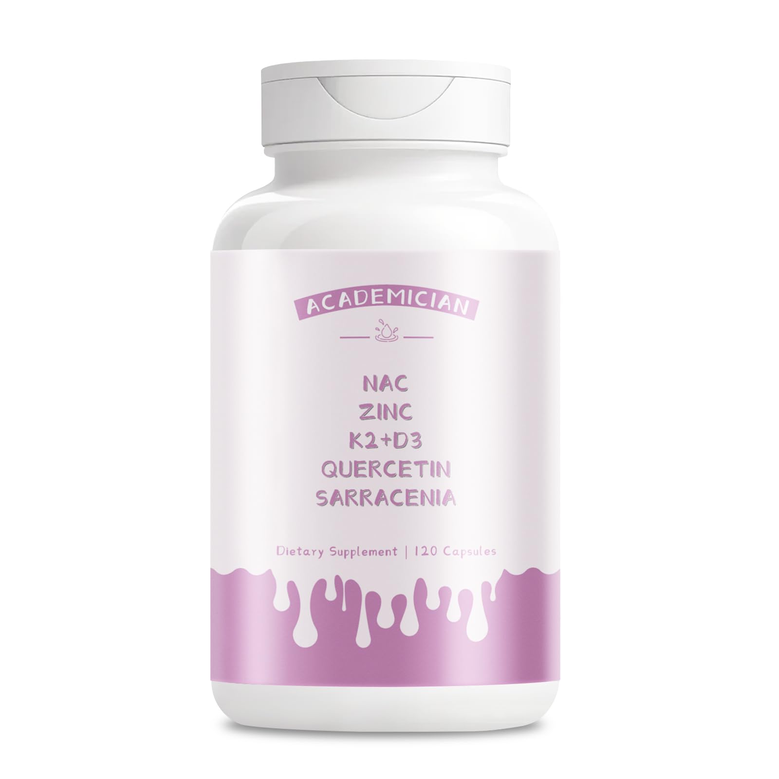 ACADEMICIAN Quercetin 500mg Capsules with Zinc, Vitamin D3, K2, NAC - 120 Count