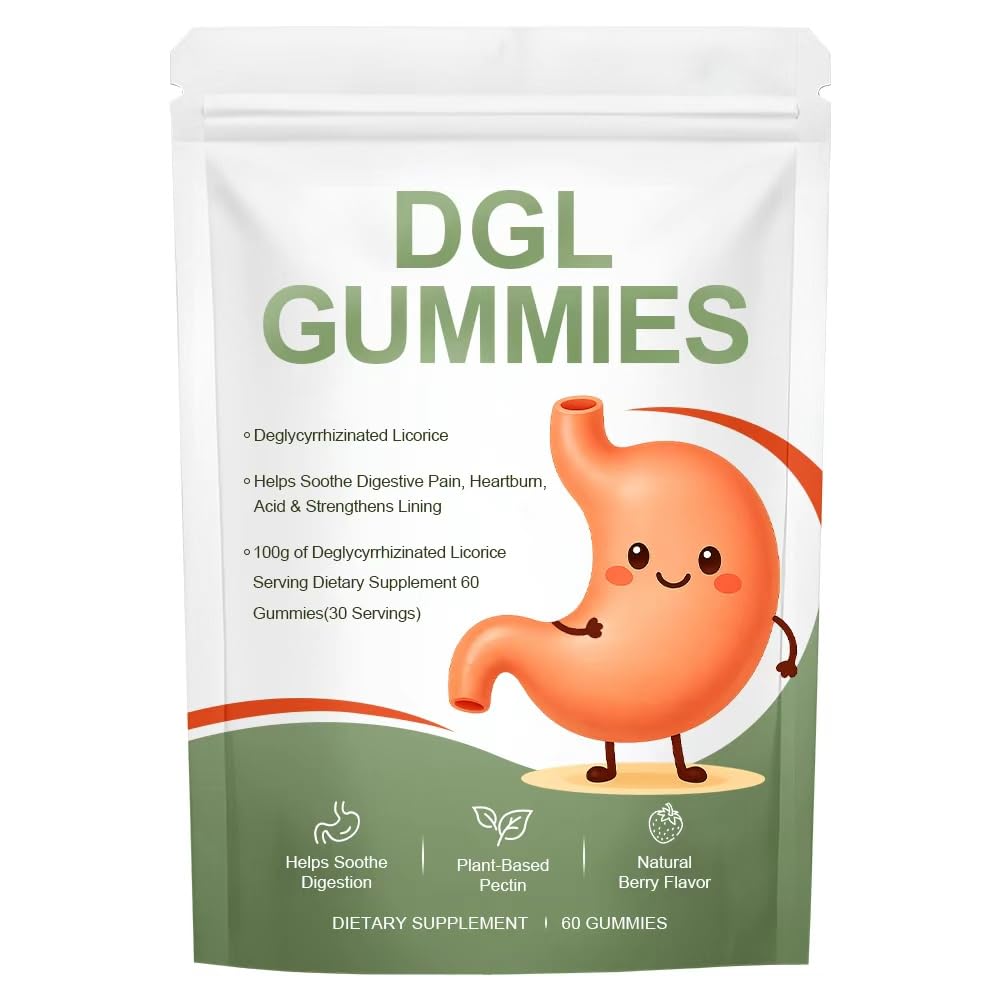 Bnaddain DGL Gummies with Licorice Root Extract & Deglycyrrhizinated Licorice, Natural Berry Flavor, Digestive Enzymes, 60 Gummies