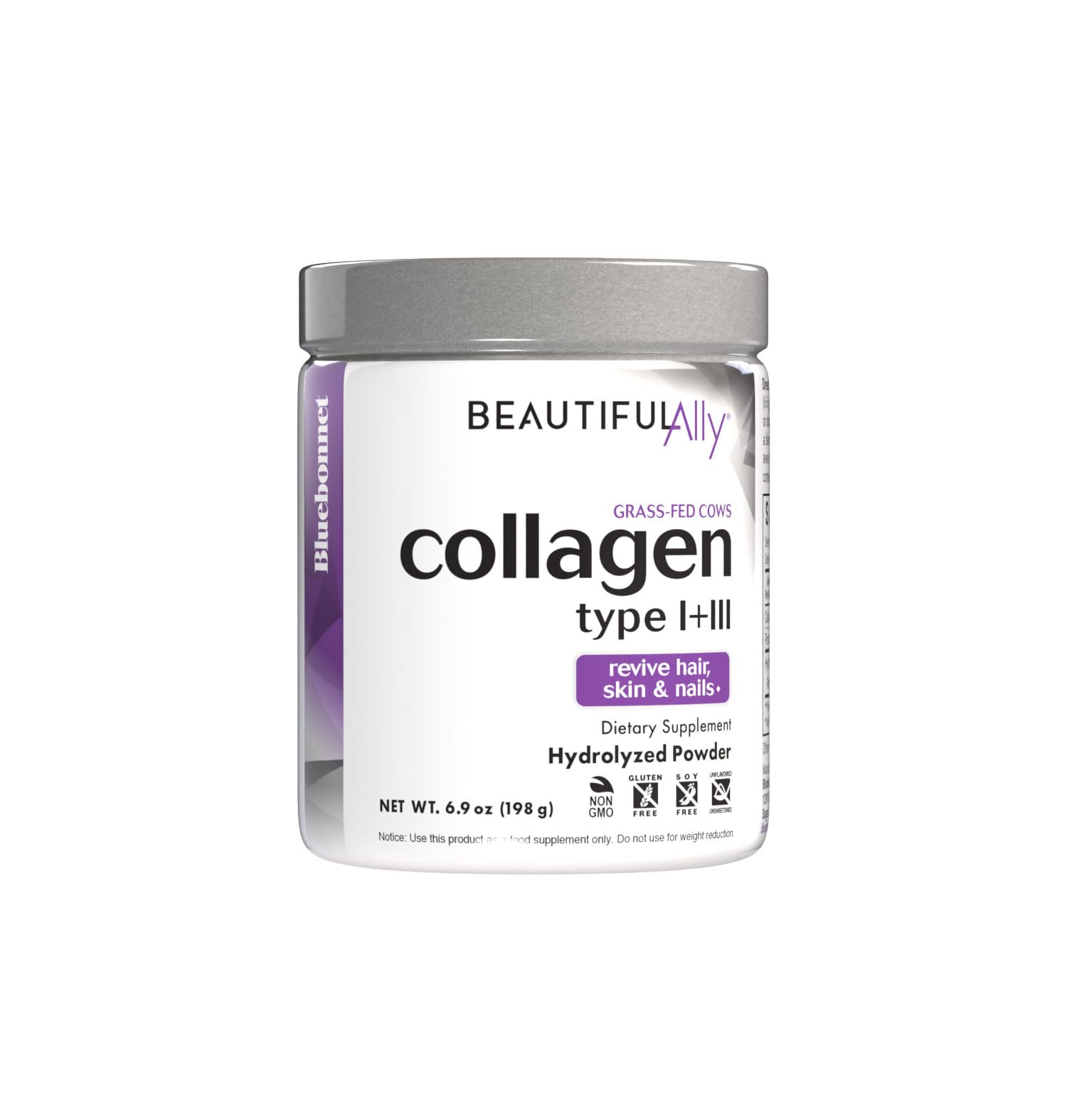 BlueBonnet Beautiful Ally Collagen Powder, Hydrolyzed Collagen from Grass-Fed Cows, Collagen Peptides Type 1 & 3, Unsweetened, 6.9 oz