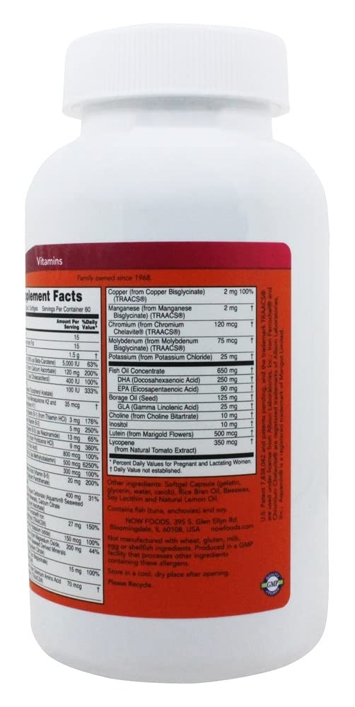 NOW Foods Prenatal Gels + DHA Multivitamin & Mineral Softgel, 180 Softgels