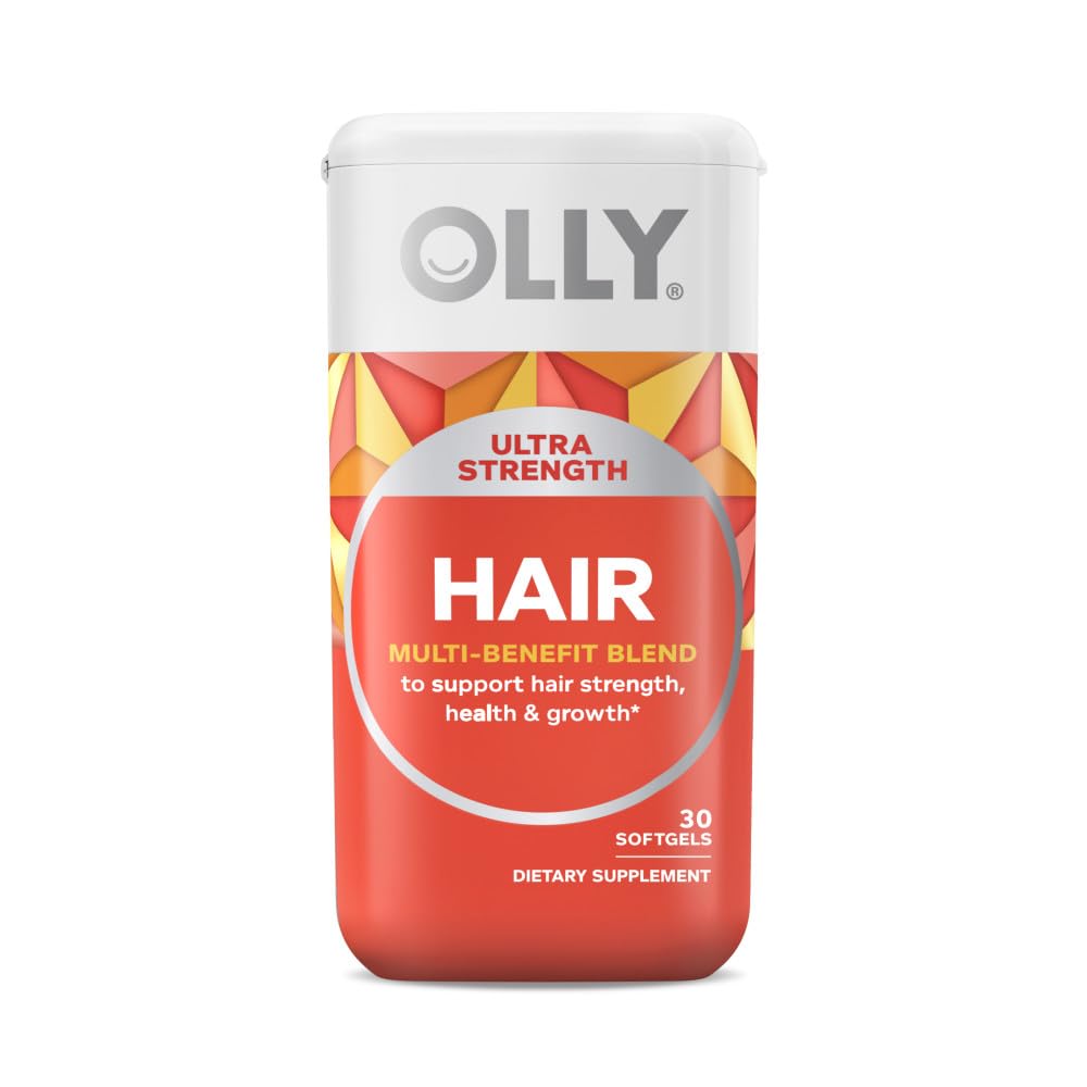 OLLY Hair and Energy Vitamin Bundles - Ultra Strength Hair Softgels and Daily Energy Gummies with Biotin (Vitamin B7) - 90 Count