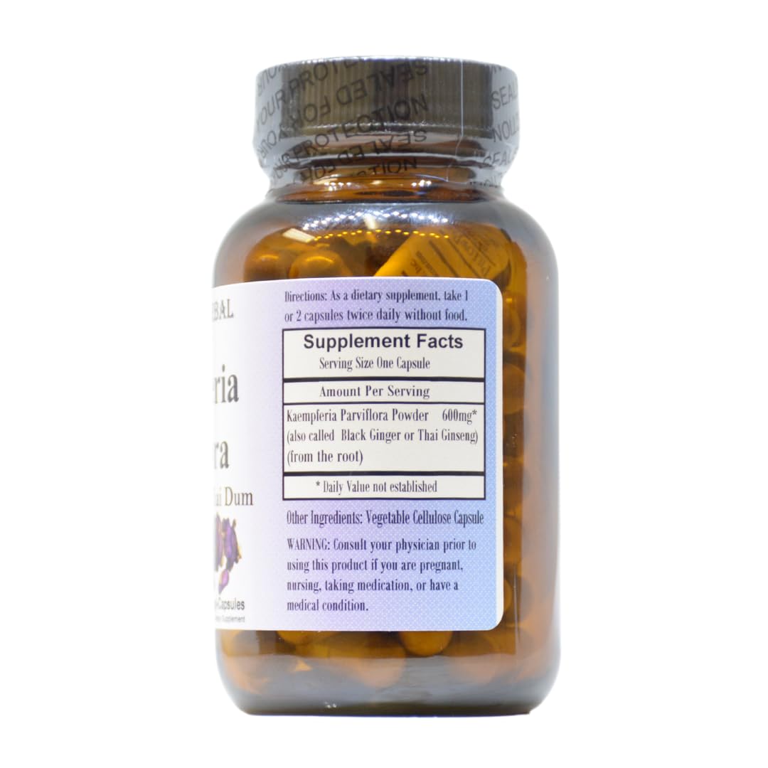 Barlowe's Herbal Elixirs Kaempferia Parviflora Supplement Black Ginger 600mg Capsules, 60 Count